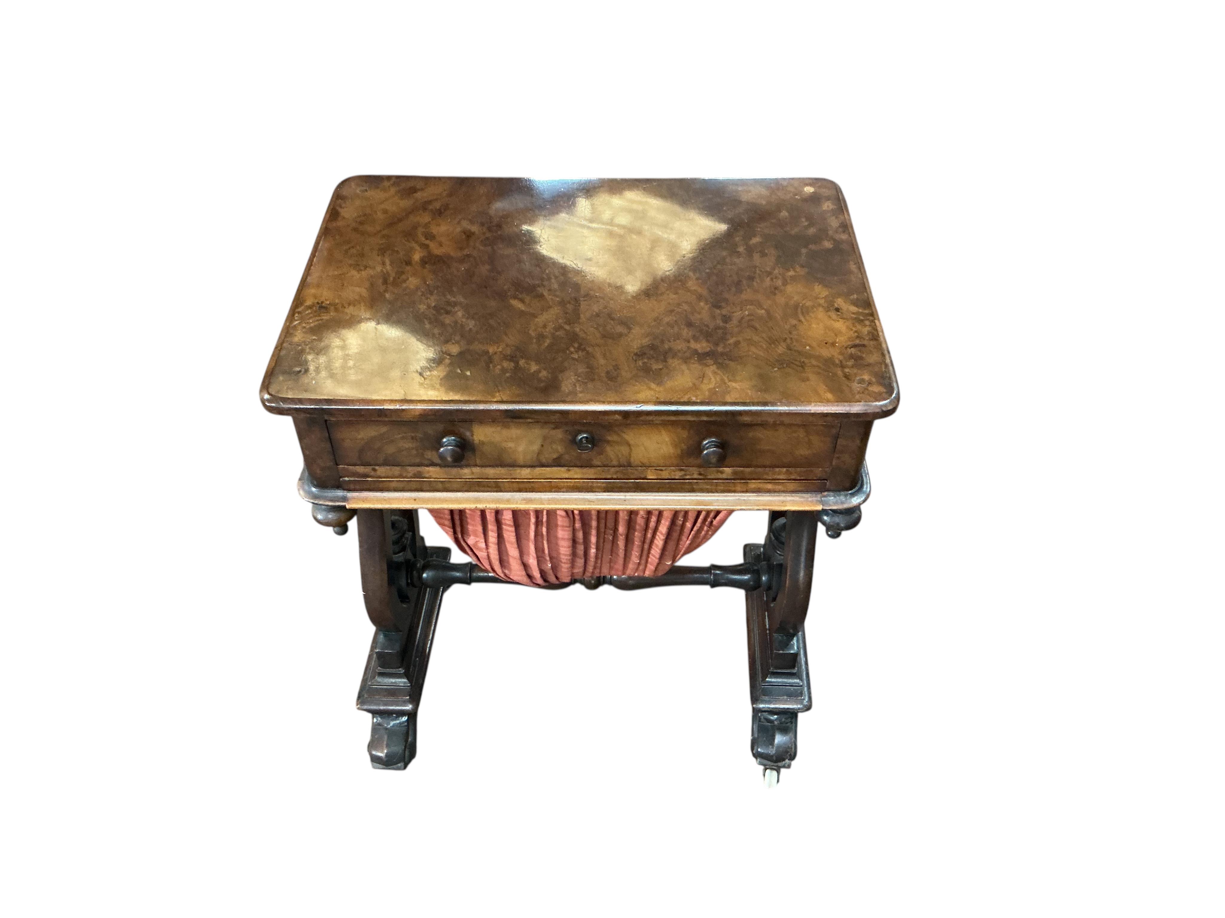 A Victorian walnut work table, width 57cm, depth 39cm, height 71cm
